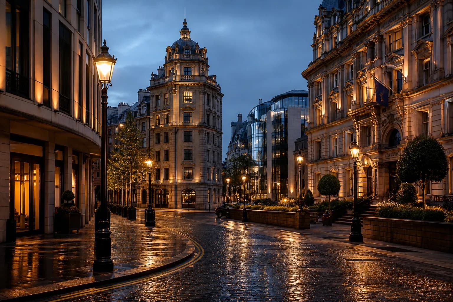 City atmosphere at dusk