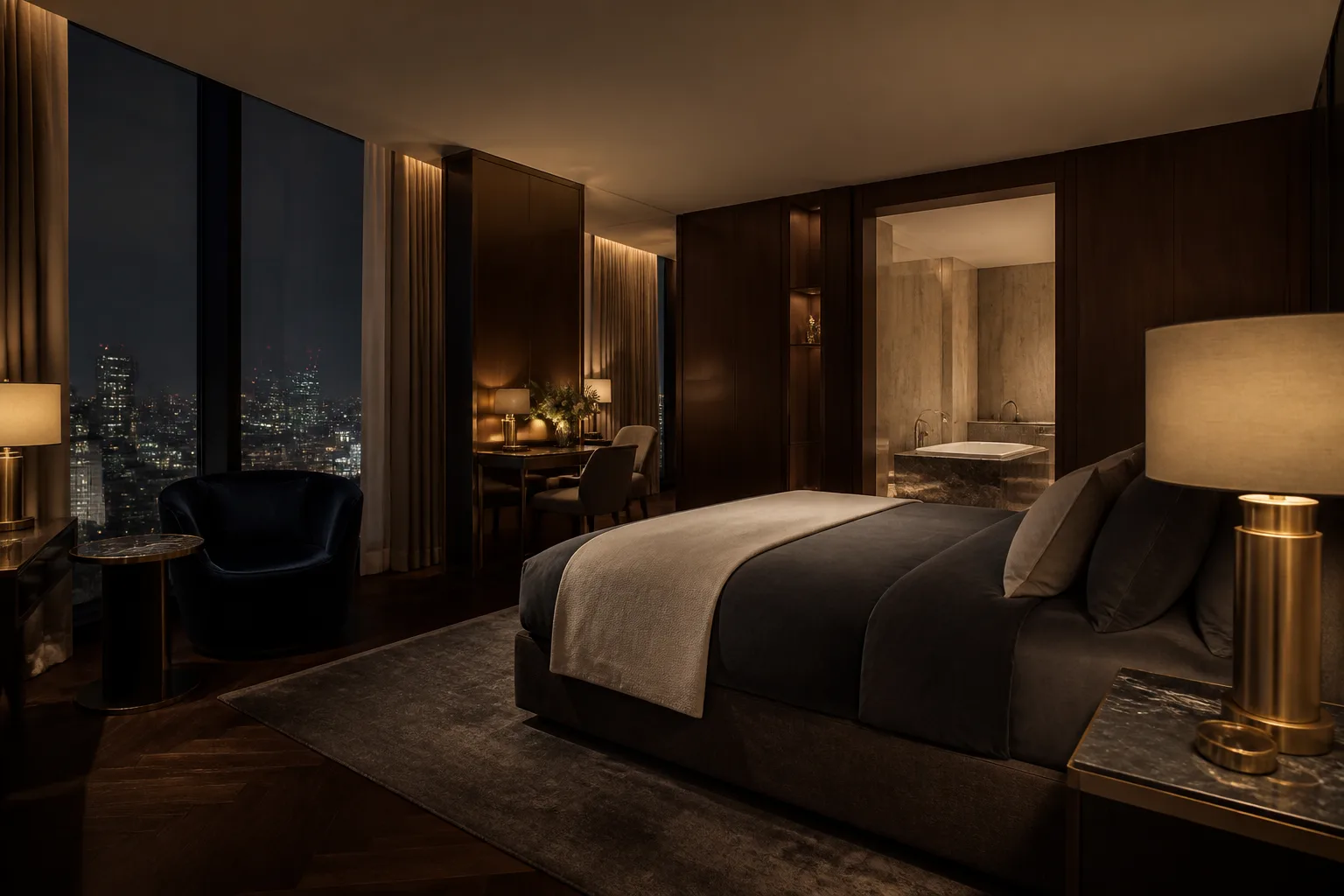 Signature suite with city night glow